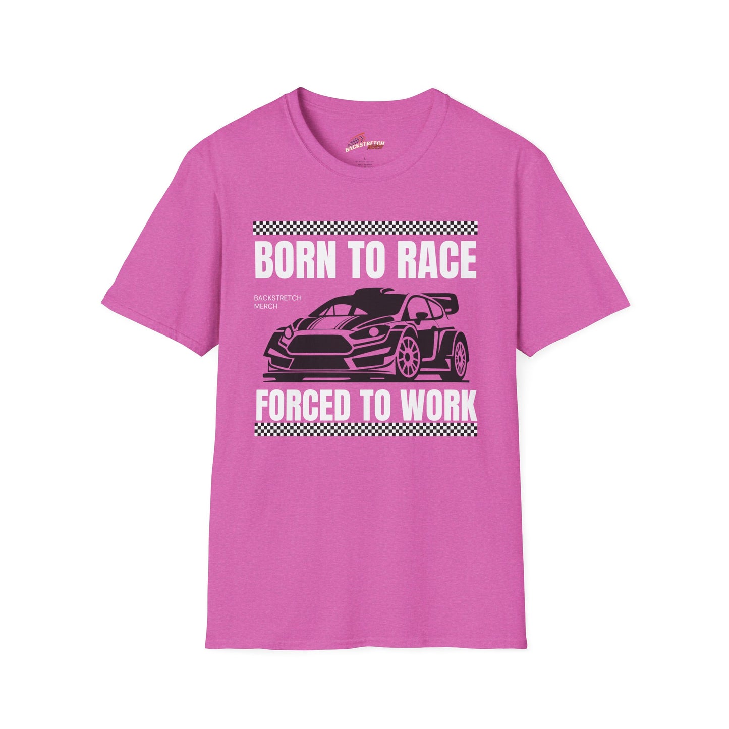 Born to Race Forced to Work (Rally Car) Unisex Softstyle T-Shirt - Perfect for Racing Enthusiasts