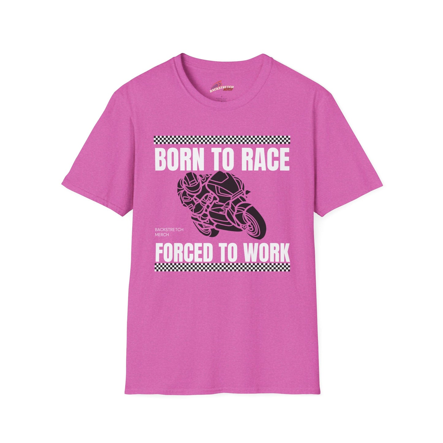 Born to Race Forced to Work (Motorcycle) Unisex Softstyle T-Shirt - Perfect for Racing Enthusiasts