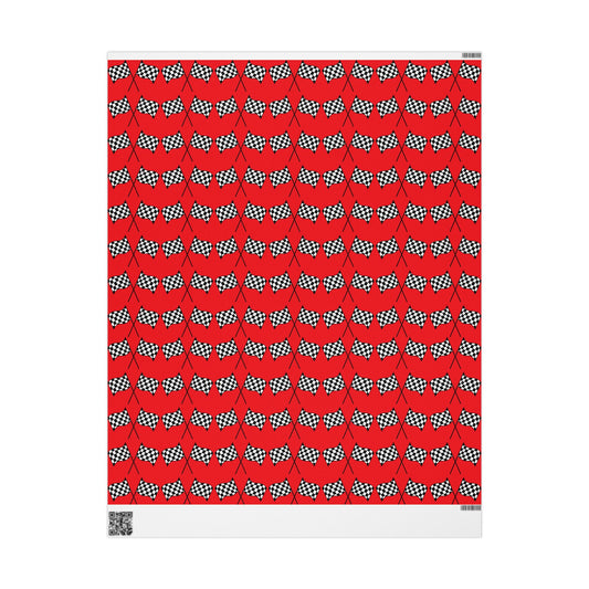 Checkered Flag Wrapping Paper — Racing Gift Wrap (RED)