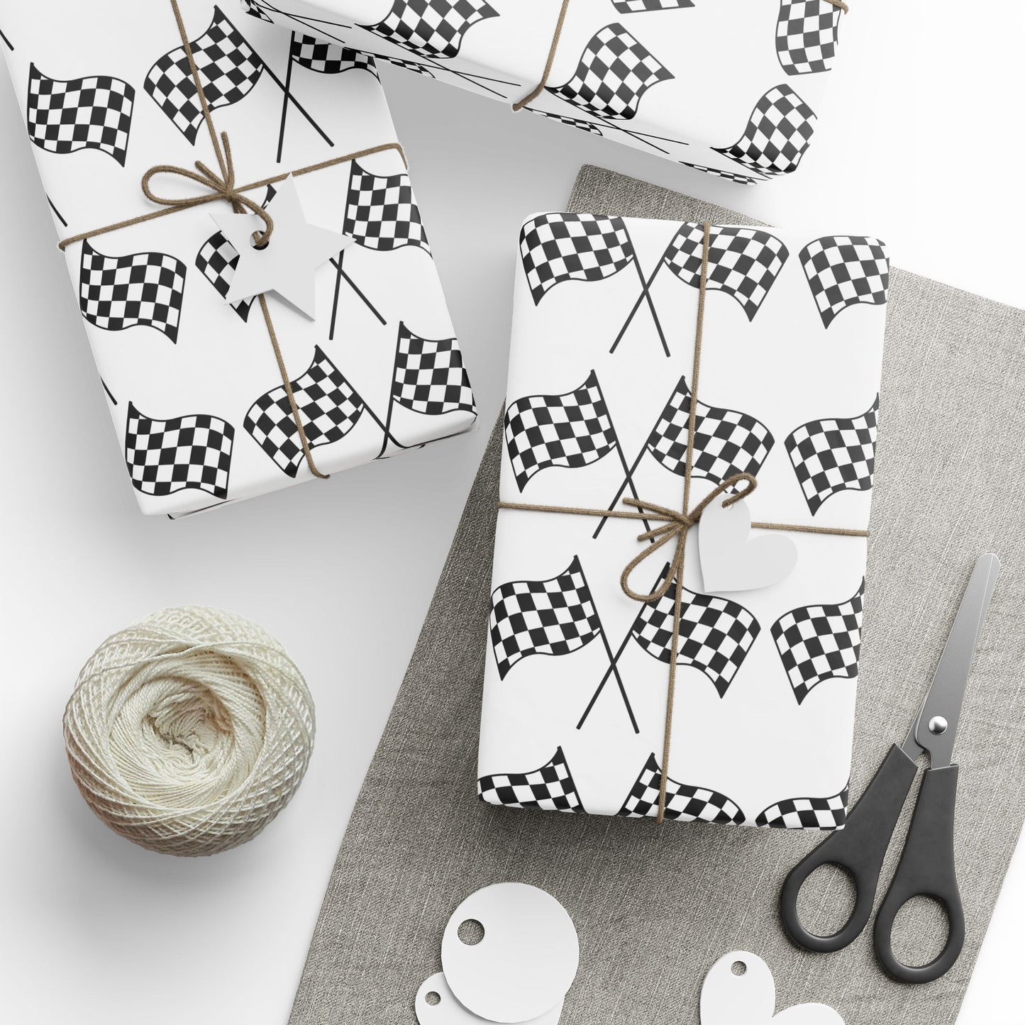 Checkered Flag Wrapping Paper — Racing Gift Wrap (WHITE)
