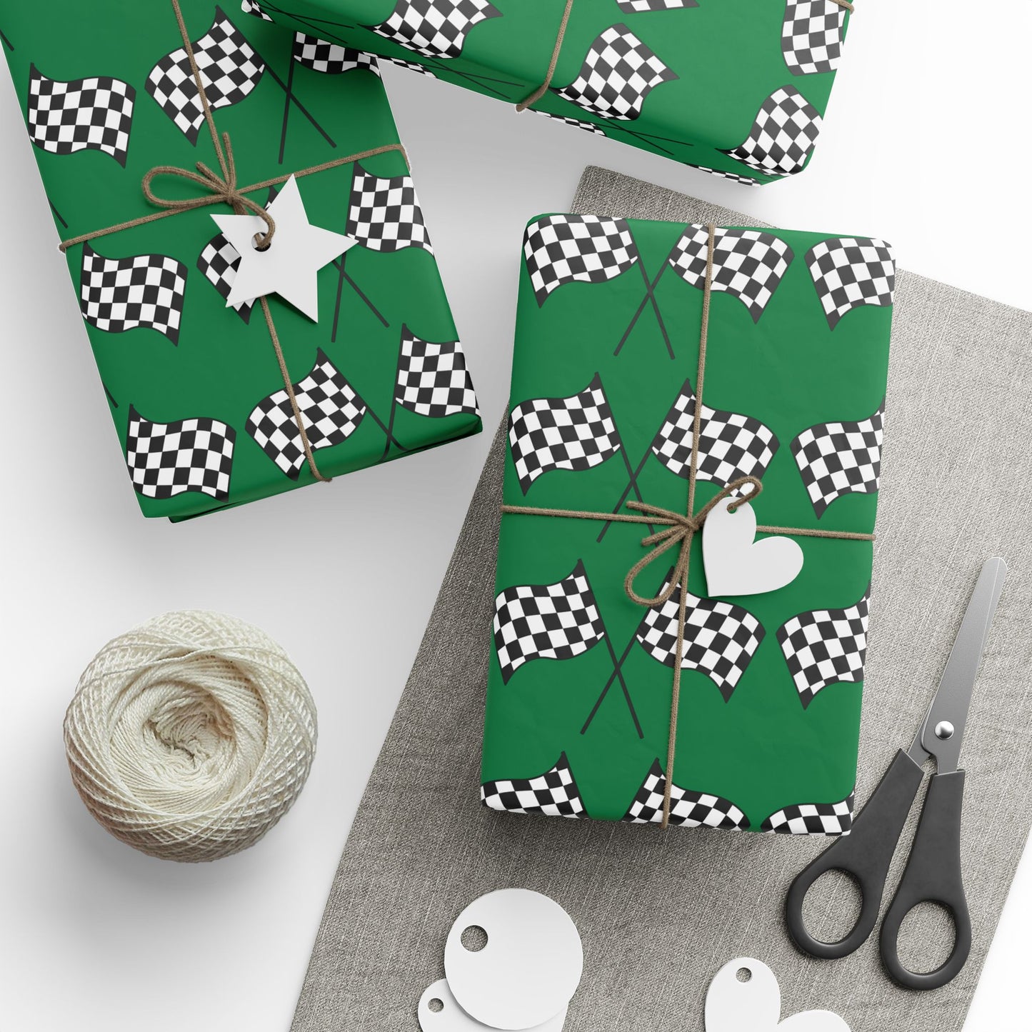 Checkered Flag Wrapping Paper — Racing Gift Wrap (GREEN)
