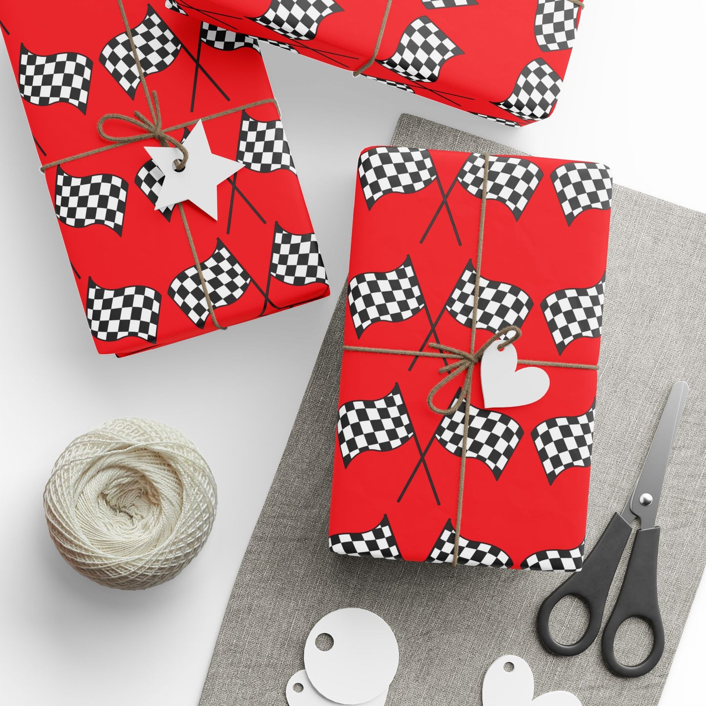 Checkered Flag Wrapping Paper — Racing Gift Wrap (RED)